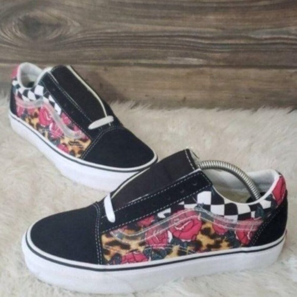 New Vans Old Skool Sneakers Checkerboard Animal Print Floral Boho Casual Street - Picture 2 of 8